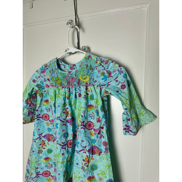 Marmellata Blue Pink Floral Bell Sleeve Ruffle Smocked Bird Dress Size 6 - Picture 2 of 8